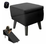 Escabeau Convertible 2 en 1 en Bois pour Chien, Rampe Pliante pour Lit, Rampe Ottomane Transformable, Escalier Pliable Antidérapant pour Canapé, pour Chiens Et Chats Blessés(Noir,Cotton and Linen)