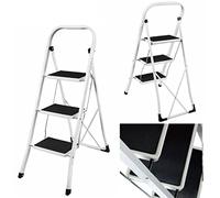 Escabeau domestique Heavy Duty en acier à 3 marches - Pliable - Portable - Avec tapis antidérapant - Pour garage, cuisine, maison - Sécurité - Haute performance