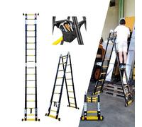 Escabeau-échelle télescopique Woerther 2 Fonctions - 3m80/ 1m90 - Modèle GRAFITEK - Doubles Barres stabilisatrices- avec Sac Porte Outils - Garantie 5 Ans
