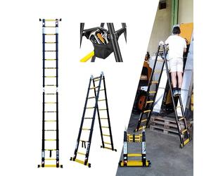 Escabeau-échelle télescopique Woerther 2 Fonctions - 3m80/ 1m90 - Modèle GRAFITEK - Doubles Barres stabilisatrices- avec Sac Porte Outils - Garantie 5 Ans
