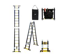 Escabeau-échelle télescopique Woerther Double Fonctions / 3m80-1m90 / avec Housse et Sac Porte Outils/modèle grafitek, en Graphite et Aluminium 7175t6 / avec 2 Barres stabilisatrices/Garantie 5 Ans