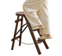 Escabeau en Bois, échelle Pliable et Portable à 3 marches, Tabouret en Bois Massif pour la Maison, la Cuisine et Le Jardin - Supporte jusqu'à 150 kg(Round)