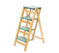Escabeau escabeau pour adultes/escabeau/support de plantes, tabouret portable en bois pliable à 4 niveaux, antidérapant et léger, capacité de 330 livres (vert + bois)
