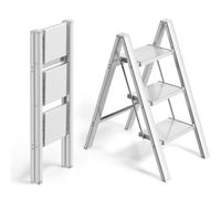 Escabeau - Escalier pliant - Escalier de ménage à 3 marches - Pour la maison et l'artisanat - Pliable, aluminium avec pieds antidérapants - Léger, portable