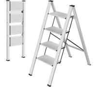 Escabeau - Escalier pliant - Escalier ménager 4 marches - Pour la maison et l'artisanat - Pliable, aluminium avec pieds antidérapants - Léger et portable