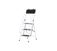 Escabeau pliable 3 marches XL antidérapantes double garde corps hauteur max. 1,31 m charge max. 150 Kg pochette outils intégrée acier blanc noir