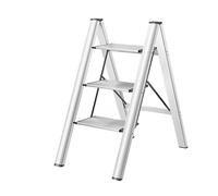 Escabeau pliable à 3 marches antidérapant multifonction en aluminium, capacité de 150 kg, avec plateau de rangement et support, noir et blanc, léger et usage domestique