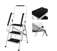 Escabeau Pliable avec Main Courante - Échelle Pliante avec 3 marches avec Tapis antidérapants - Échelle de ménage - Marches de Large - Échelle Pliante Portable - Escabeau léger - Charge: 150kg