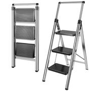 Escabeau pliable avec main courante - Marchepied antidérapant en acier inoxydable - Barre de sécurité anti-vacillement - Escabeau portable avec larges marches - Charge maximale : 150 kg