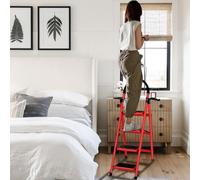Escabeau Pliable en 4 Marches, Échelle Antidérapante avec Poignée, Robuste et Large Pédale, Multi-Usage pour Ménage et Bureau, Charge jusqu'à 150KG-133 x 74 x 39 cm - 4 marches (Rouge)