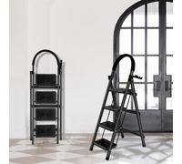 Escabeau Pliable en Acier, Marche Pied avec Plateforme de Travail,Charge 180 kg, Tabouret en Acier Marche Pied Adulte,pour la Maison, Cuisine, Placard et Bureau,133 x 74 x 39 cm -4 étapes (Noir)