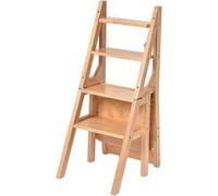 Escabeau pliable en bois - Marchepied double usage pour bibliothèque et escalade à la maison