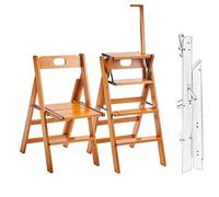 Escabeau pliable en bois massif pour bibliothèque, escabeau à 4 marches à double usage avec main courante, support de présentation à 4 marches
