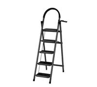 Escabeau Pliable, Escabeau 5 Marches avec Plateforme de Travail, Larges Marche Pied Pliable Antidérapantes, Tabouret en Acier Marche Pied Adulte,Charge 180 kg,152 x 87 x 39 cm - 5 étapes (Noir)
