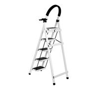Escabeau Pliable, Escabeau 5 Marches avec Plateforme de Travail, Larges Marche Pied Pliable Antidérapantes, Tabouret en Acier Marche Pied Adulte,Charge 180 kg,152 x 87 x 39 cm - 5 étapes (Blanc)