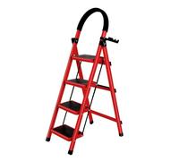 Escabeau Pliable, Escabeau Pliable avec Rampe, Grandes Marches, Petite Échelle Domestique pour La Cuisine, Facile à Utiliser, Capacité Charge 180kg,133 x 74 x 39 cm - 4 étapes (Rouge)