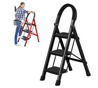 Escabeau pliable et pliable - for la maison, la cuisine, les adultes, 3 marches extensibles, haut et robuste, avec rampes - Escabeau de placard, échelles d'escalier, escabeau extensible(Black)