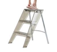 Escabeau pliable portable à 3 marches avec pédale en acrylique et support en acier inoxydable, capacité de charge de 150 kg, multifonction pour la maison
