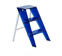 Escabeau Pliable Portable à Trois marches avec Plateforme Transparente pour Mettre en Valeur Les Pots de Plantes de Bureau. Couleur Bleue. Multi-Usage et Facile à Ranger.