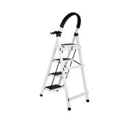Escabeau Pliant 3/4/5 Marches, échelle Pliable Portable, Structure en Acier avec Pieds Antidérapants, Capacité de Charge Maximale 180kg, 133 x 74 x 39 cm - 4 étapes (Blanc)