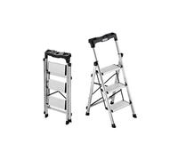 VEVOR Escabeau Pliant 3 Marches Marchepied Pliable Charge 150 kg Échelle Domestique Alliage d'Aluminium pour Travaux Ménagers, Bricolage, avec Larges Marches Antidérapantes, Plateau à Outils, Argenté
