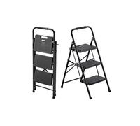 VEVOR Escabeau Pliant 3 Marches Marchepied Pliable Charge 272 kg Échelle Domestique en Acier pour Cuisine, Bureau, Travaux Ménagers, avec Large Marche Antidérapante, Poignée, Léger et Portable, Noir
