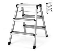 Escabeau Pliant 3 Marches en Aluminium COSTWAY-Double Marchepied-Larges Pédales et Patins Antidérapants-Charge 150 kg-Maison,Garage