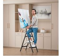 Escabeau Pliant 3 Marches en Aluminium Portable - échelle multi-usages - Charge 150KG - Avec tapis antidérapant