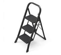 Escabeau Pliant 3 Marches, Marchepied Compact avec Verrou de Sécurité, pour Maison, Charge 150 kg, Noir