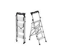 VEVOR Escabeau Pliant 4 Marches Marchepied Pliable Charge 150 kg Échelle Domestique Alliage d'Aluminium pour Travaux Ménagers, Bricolage, avec Larges Marches Antidérapantes, Plateau à Outils, Argenté