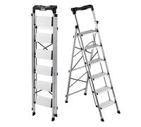 Escabeau Pliant 6 Marches-VEVOR- Marchepied Pliable-Charge 150 kg-pour Travaux Ménagers Bricolage-Argenté