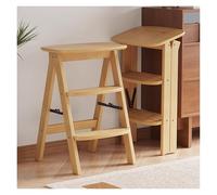 Escabeau Pliant à 3 marches, marchepied antidérapant, escabeau Multifonction 3 en 1 en Bambou, Chaise Portable légère, marchepied en Bois Gain de Place pour la Cuisine (Trois marches)