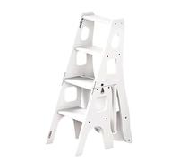 Escabeau Pliant à 4 Niveaux, escabeau Convertible en Bois, escabeau et siège de bibliothèque 2 en 1, Repose-Pieds Polyvalent pour la Maison, la Cuisine, Le Bureau et Le Salon(Blanc)