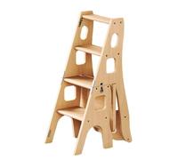 Escabeau Pliant à 4 Niveaux, escabeau Convertible en Bois, escabeau et siège de bibliothèque 2 en 1, Repose-Pieds Polyvalent pour la Maison, la Cuisine, Le Bureau et Le Salon(Natural)