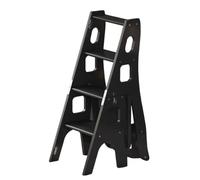 Escabeau Pliant à 4 Niveaux, escabeau Convertible en Bois, escabeau et siège de bibliothèque 2 en 1, Repose-Pieds Polyvalent pour la Maison, la Cuisine, Le Bureau et Le Salon(Noir)