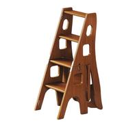 Escabeau Pliant à 4 Niveaux, escabeau Convertible en Bois, escabeau et siège de bibliothèque 2 en 1, Repose-Pieds Polyvalent pour la Maison, la Cuisine, Le Bureau et Le Salon(Dark Walnut)