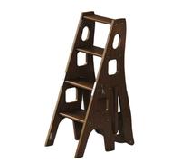 Escabeau Pliant à 4 Niveaux, escabeau Convertible en Bois, escabeau et siège de bibliothèque 2 en 1, Repose-Pieds Polyvalent pour la Maison, la Cuisine, Le Bureau et Le Salon(Black Walnut)