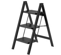 Escabeau pliant - Cadre en acier robuste - Charge maximale : 150 kg - Design pliable avec surface antidérapante pour plus de sécurité (3 marches)