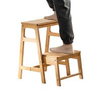 Escabeau Pliant en Bois - Échelle légère à 2 marches pour Une Utilisation intérieure et extérieure Parfait pour Maison, Cuisine, loft, Camping, Placard - Supporte jusqu'à 150 kg(Natural)