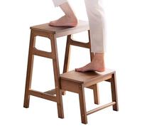 Escabeau Pliant en Bois - Échelle légère à 2 marches pour Une Utilisation intérieure et extérieure Parfait pour Maison, Cuisine, loft, Camping, Placard - Supporte jusqu'à 150 kg(Tea-Coloured)
