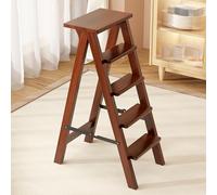Escabeau Pliant en Bois Massif 3/4/5/6 marches Tabouret Pliable pour la Maison avec Patins antidérapants étagère pour Exposition ou Plantes, idéal pour Cuisine et bibliothèque.(Walnut,5step)