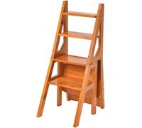 Escabeau pliant en bois massif - Marchepied double usage pour l'escalade et les sièges