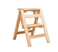 Escabeau Pliant en Bois Massif Naturel à 2 marches, léger et Portable, idéal for la Maison et la Cuisine(Beige)