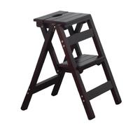Escabeau Pliant en Bois Massif Naturel à 2 marches, léger et Portable, idéal for la Maison et la Cuisine(Svart)