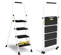 Escabeau Pliant HYTAMA TOOLS à 4 Marches, Tabouret Escabeau en Acier Léger et Portable, Blanc