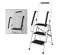 Escabeau robuste 3 marches Rampe de sécurité Bande antidérapante Pliable portable Capacité 150 kg Idéal maison/cuisine/garage
