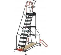 Escabeau roulant à immobilisation automatique charge 150 kg 11 marches Ht travail 4540 mm