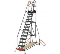 Escabeau roulant à immobilisation automatique charge 150 kg 14 marches Ht travail 5230 mm