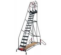Escabeau roulant à immobilisation automatique charge 150 kg 15 marches Ht travail 5460 mm