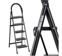 Escabeau - Seven comfort - 5 Marches - Pliant - Antidérapant - 90×47×153cm(L-L-H)-Charge 150KG - En Acier- Noir